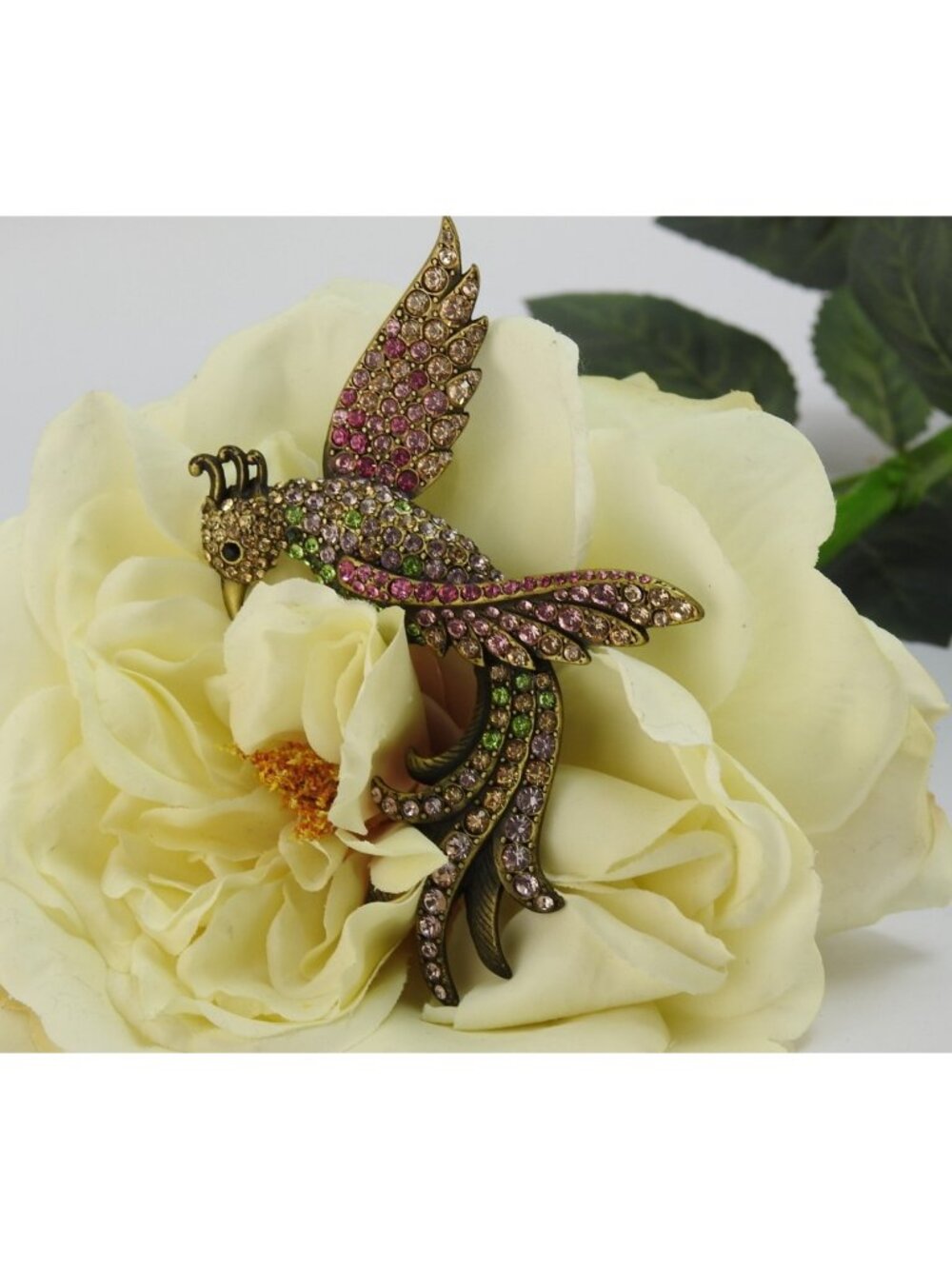 Jay Strongwater Crystal Exotic Bird of Paradise Lg Brooch Pin Multicolor 4" Box - Picture 6 of 16